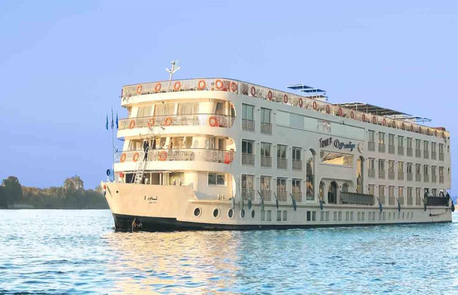 The MS Tower Prestige Nile Cruise ship sailing on the river.