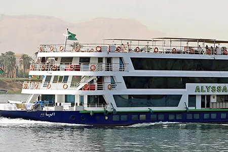 A multi-deck luxury Nile cruise ship named 