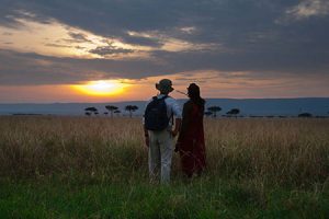 Masai-tribesman-with-western-tourist-on-the-savanah-Masai-Mara-National-Reserve-Kenya A tourist walks towards the grand entrance of the Temple of Edfu, a well-preserved ancient temple with carved stone facades.
