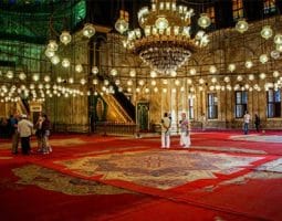 Interior of Muhammad Ali Mosque in Cairo Citadel, a highlight of Islamic Cairo half day tour.