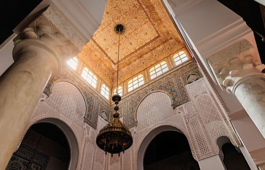 Moulay-Ismail-Mausoleum-interiors-showcasing-intricate-Moroccan-Islamic-architecture
