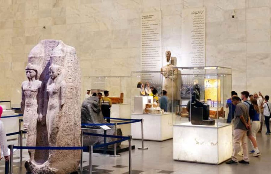 Artifacts and visitors inside the Museum of Egyptian Civilization enjoying a Museum of Egyptian Civilization tour