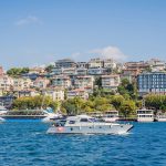 Muslim-architecture-and-water-transport-in-Turkey-Beautiful-View-touristic-landmarks-from-sea-voyage-on-Bosphorus
