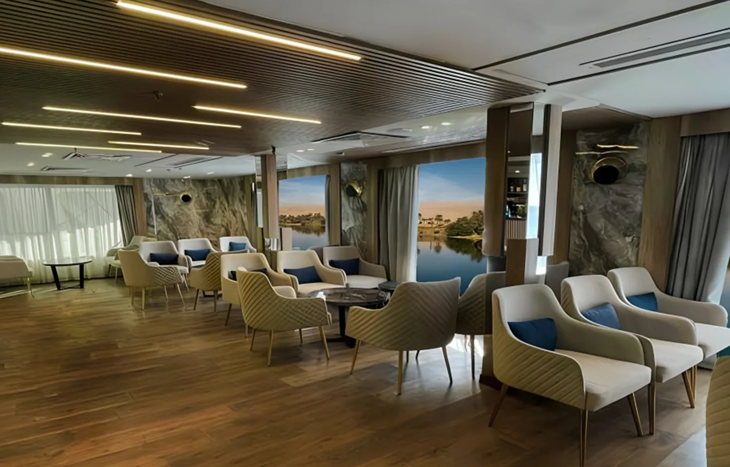 Luxurious lounge area on a Nile cruise for your Best 14 Day Egypt Itinerary.