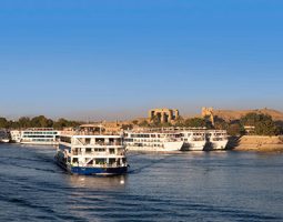 Nile-cruise-boat-on-river-with-ruins-of-Kom-Ombo-on-the-nile 13 Day Egypt and Morocco Journey: From the Nile to Fez & Marrakech