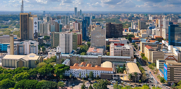 Panoramic Aerial View of Nairobi City Skyline Kenya