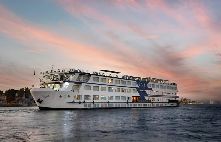 White Nile cruise ship at sunset.
