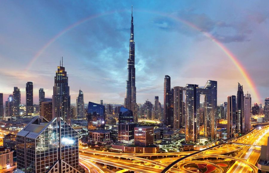 Rainbow-over-Dubai-skyline-with-Burj-Khalifa-United-Arab-Emirates
