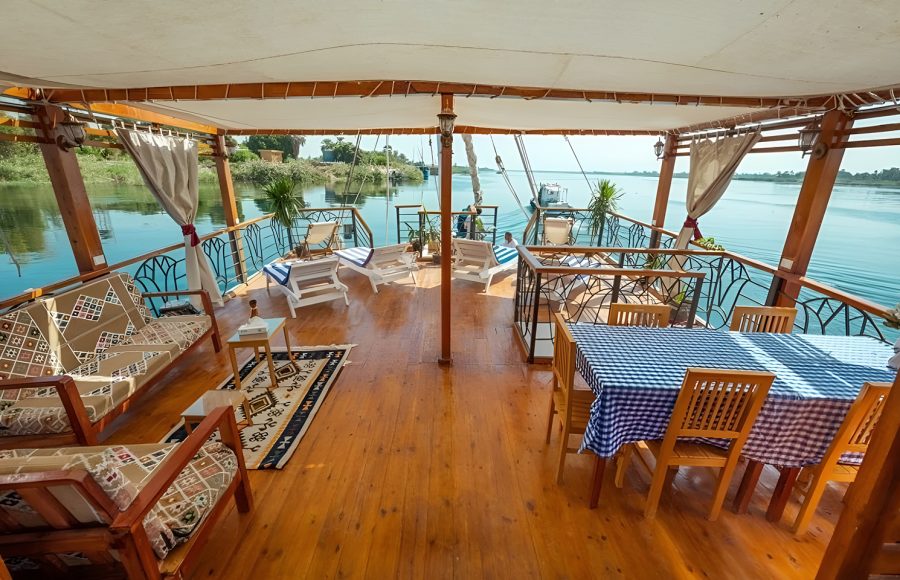 Sun deck of a Royal Cleopatra Dahabiya Nile cruise boat.