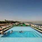 Swimming pool and sun deck on the top of a Nile cruise ship.