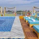 The inviting sundeck with a refreshing pool and comfortable loungers on the Sphinx Nile Cruise