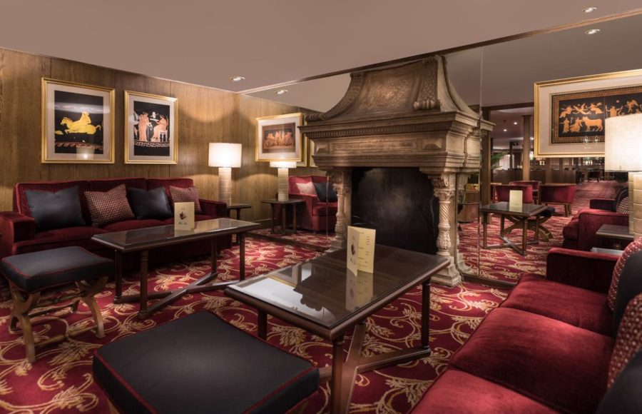 The lounge with a fireplace on the Steigenberger Regency Nile Cruise.