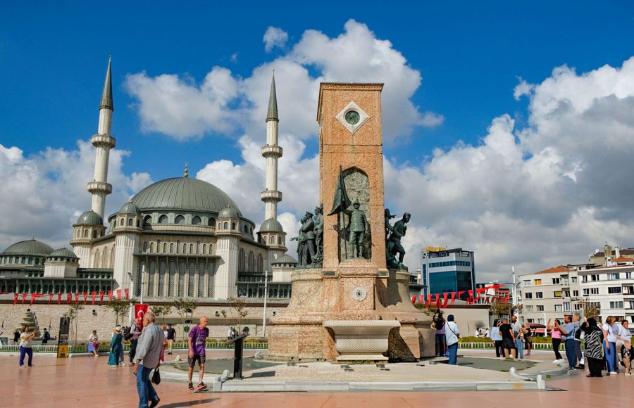 Taksim-Square-with-the-Monument-of-the-Republic-sculpted-by-Pietro-Canonica-and-the-Taksim-Mosque-in-Istanbul-Turkey