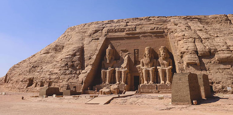 The Main View Of An Entrance To The Great Temple At Abu Simbel With Ancient Colossal Statues Of Ramesses Ii