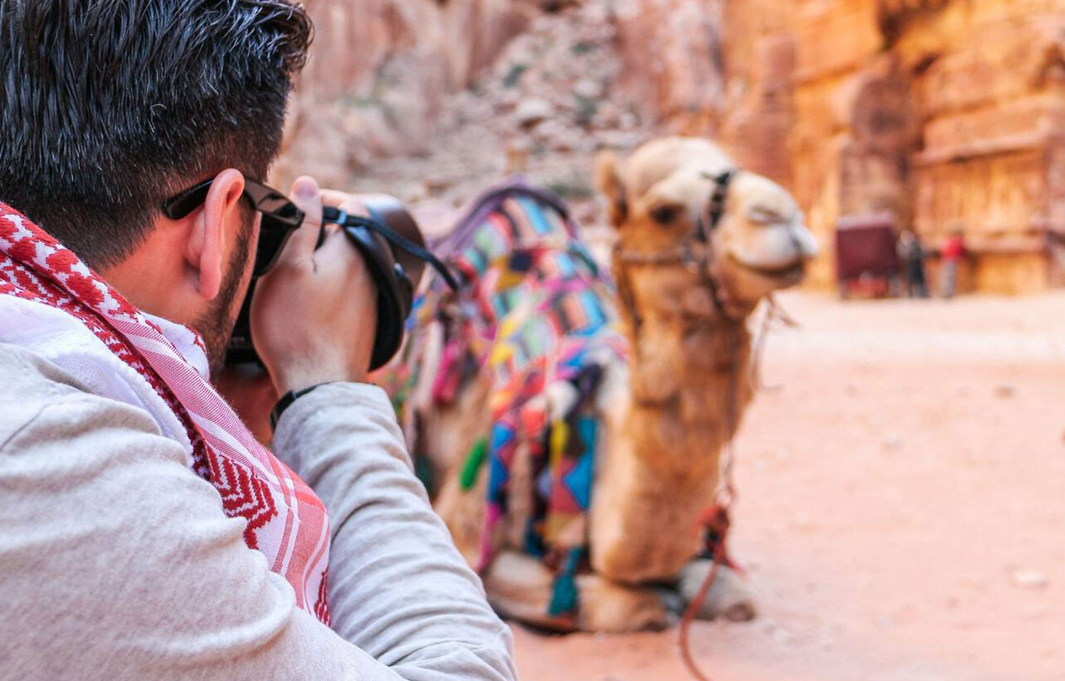 Tourist Photographs A Camel In Petra Jordan