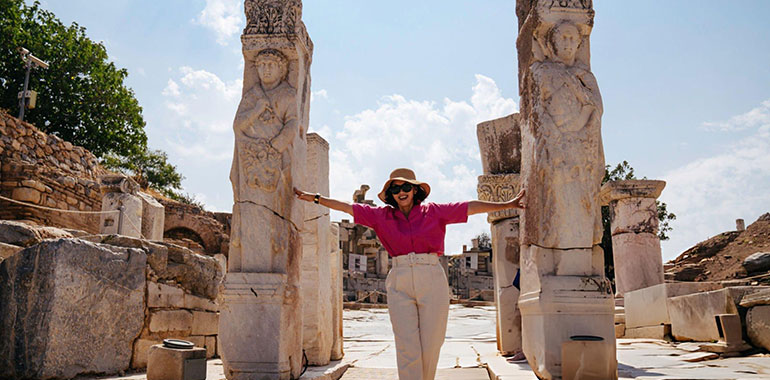Tourist senior Woman Enjoy Exploring the Ancient City of Ephesus