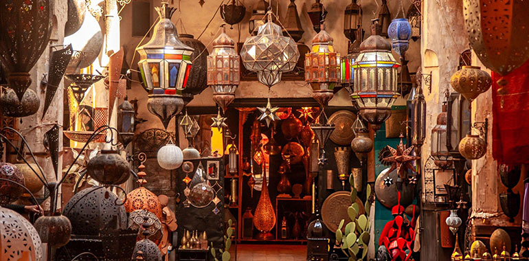 Traditional Lamp store in Marrakesh market souk Morocco
