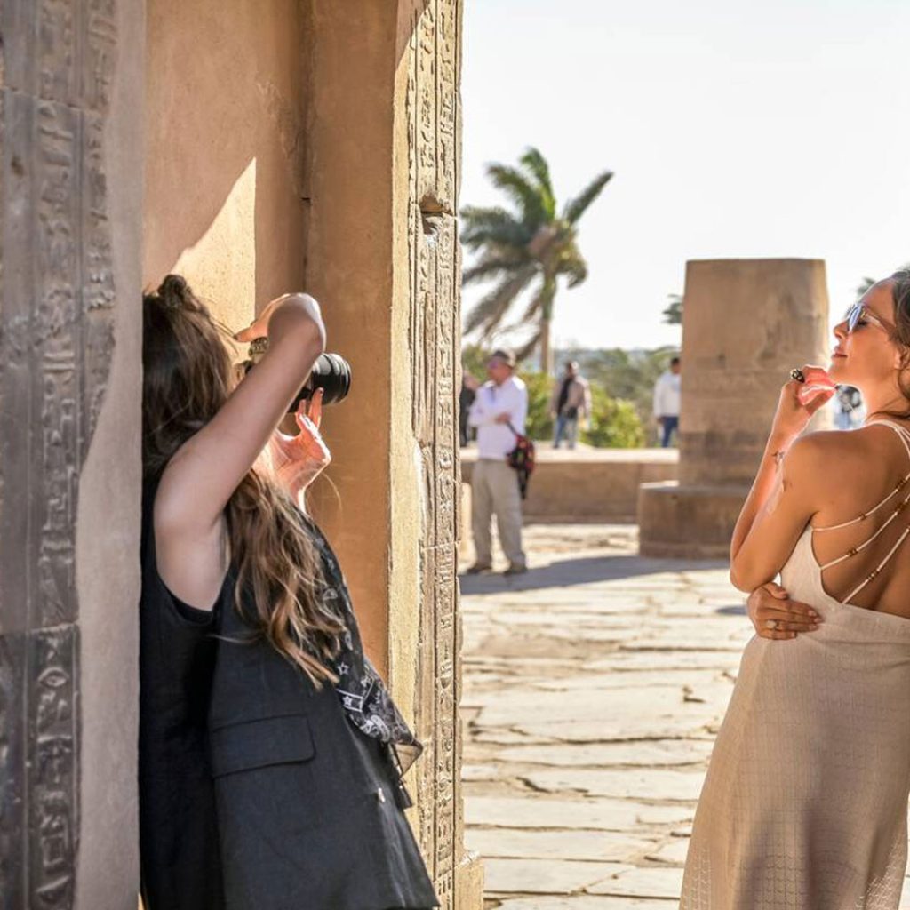 Two Traveller Taking Photos At Kom Ombo Temple