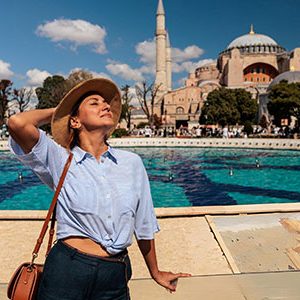 Woman Enjoying Sunny Day At Sultanahmet Square at her 12 Day Egypt and Turkey Archaeology Tour
