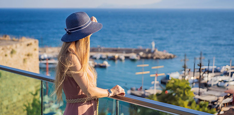 Woman tourist in Old town Kaleici in Antalya Turkiye