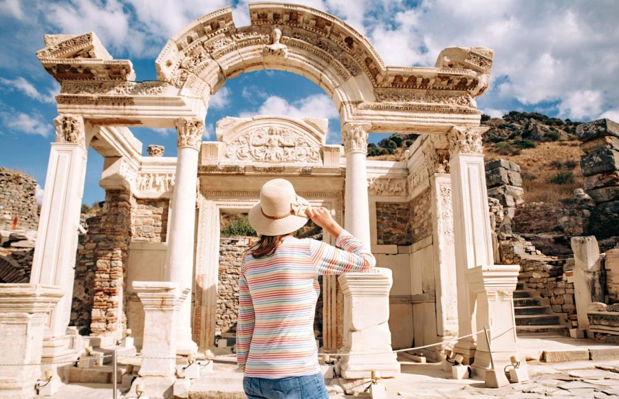 Young-Woman-Visiting-Temple-of-Hadrian-in-Ephesus-Ancient-City