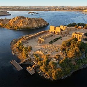 Aerial view of Philae Temple, a top destination for Aswan day excursions and day tours from Aswan