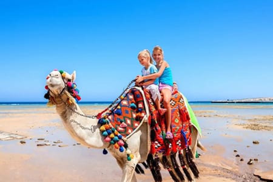 Family On The Beach In Hurghada, Part Of A Cairo And Hurghada With Nile Cruise Travel Package.