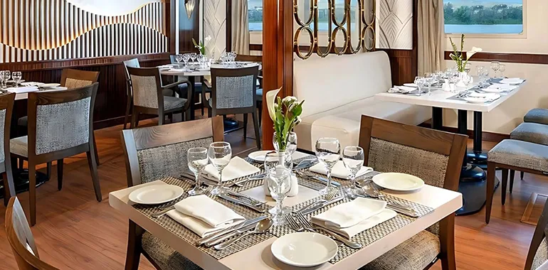 Elegant Dining Room On A Nile Cruise Ship.