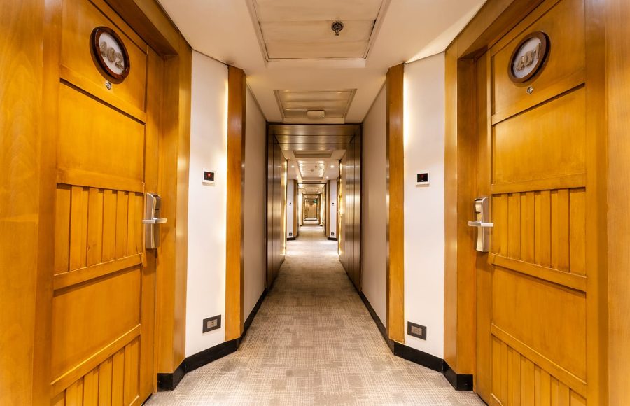 The interior corridor of the MS Semiramis III.