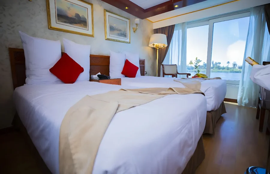 A cabin with panoramic Nile view, perfect for the Aswan to Luxor Nile Cruise with Cairo.
