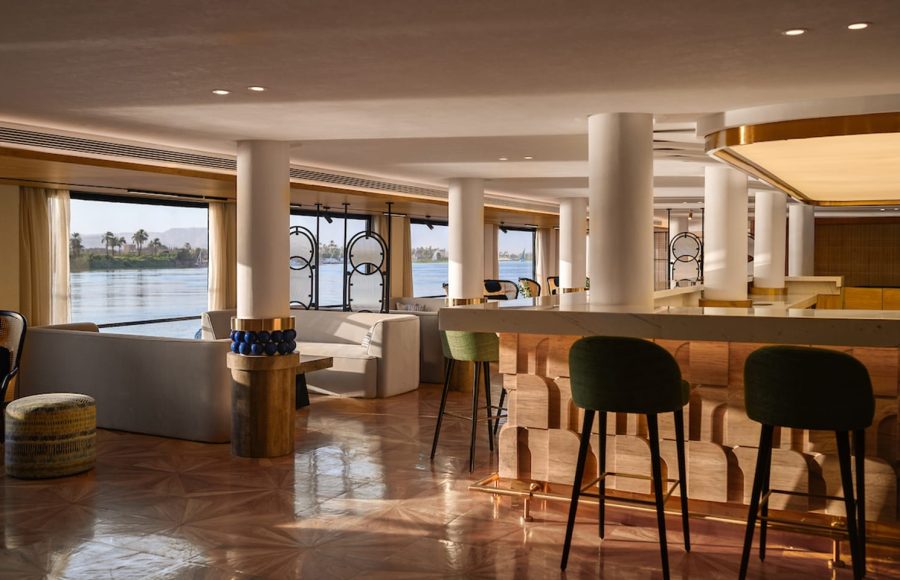 The sleek bar area on the Soleil Nile Cruise.