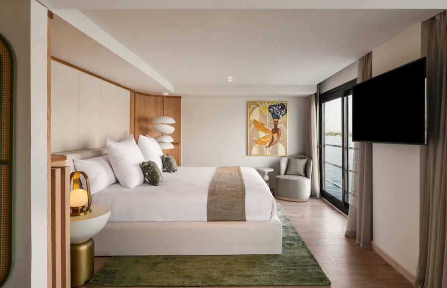 The luxurious and artfully decorated Royal Suite on the MS Soleil Nile Cruise.