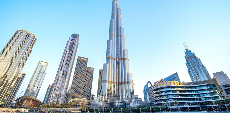 the famous Burj Khalifa during sunrise