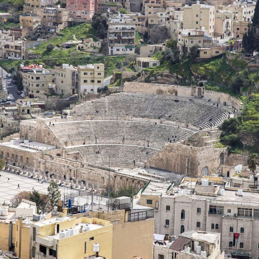 The Reconstructed Roman Ampitheatre With Its 6000 Seats In Downtown Amman Jordan Viewed From The Citadel